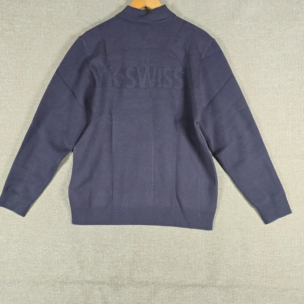 K-Swiss Mens‎ Long Sleeve Polo Sweater Purple Knit Big Logo Sz M NWT